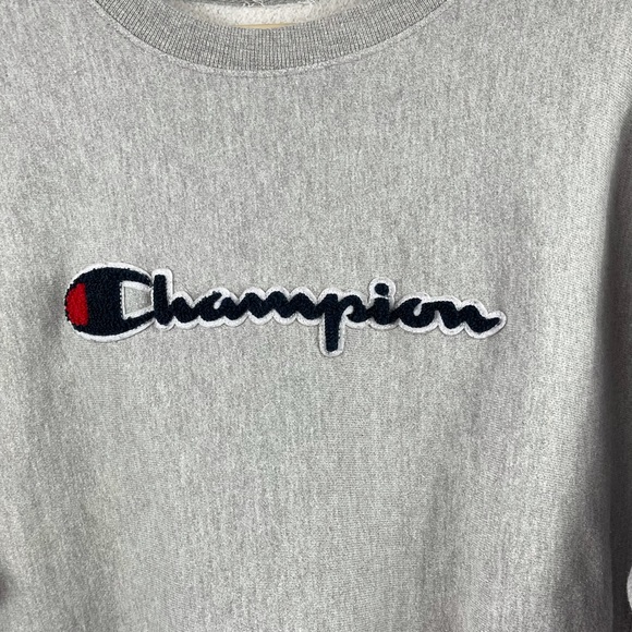 Vintage 90's Champion Reverse Weave Felt Applique Sweatshirt Pullover Grey - Picture 3 of 3